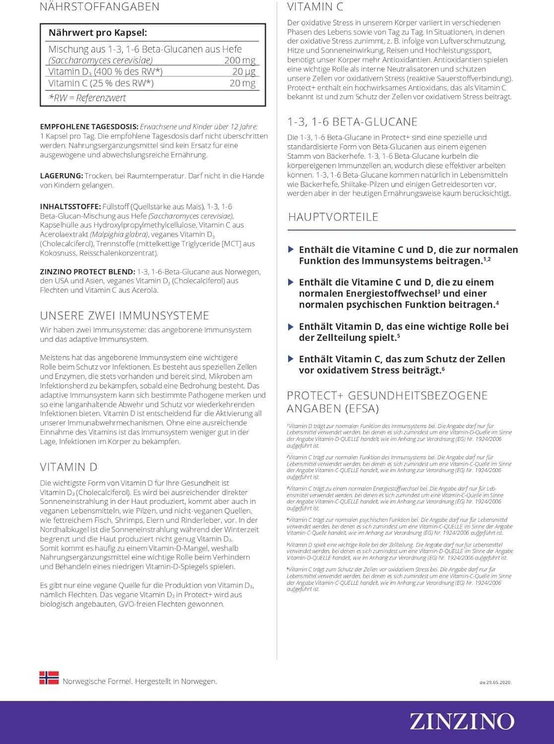 Zinzino Protect+ – Plant-Based Immune Support with Vitamin C, D3 & Beta-Glucans