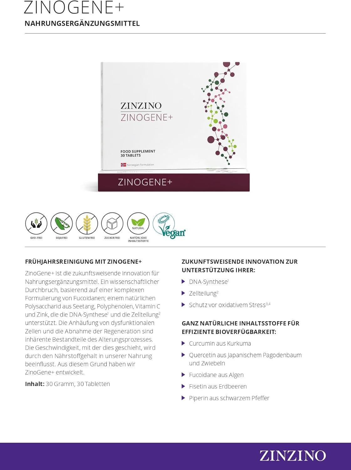 ZinZino ZinoGene+ DNA & Zellschutz – Fucoidan, Vitamin C & Zink Tabletten