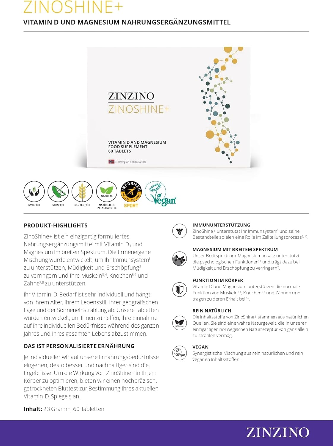 ZinoShine+ – Natural Vitamin D3 & Magnesium for Immunity, Bones & Muscles
