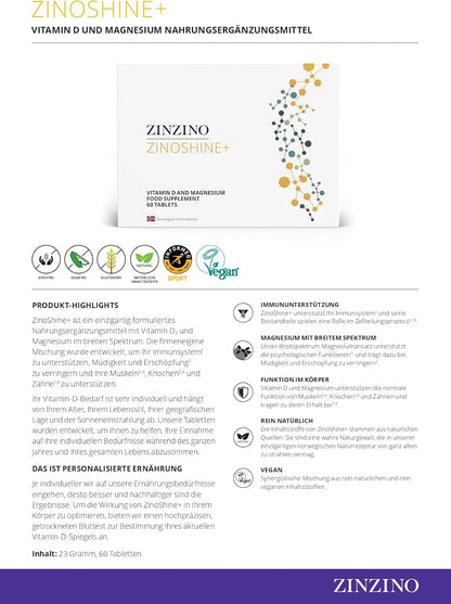 ZinoShine+ – Natural Vitamin D3 & Magnesium for Immunity, Bones & Muscles