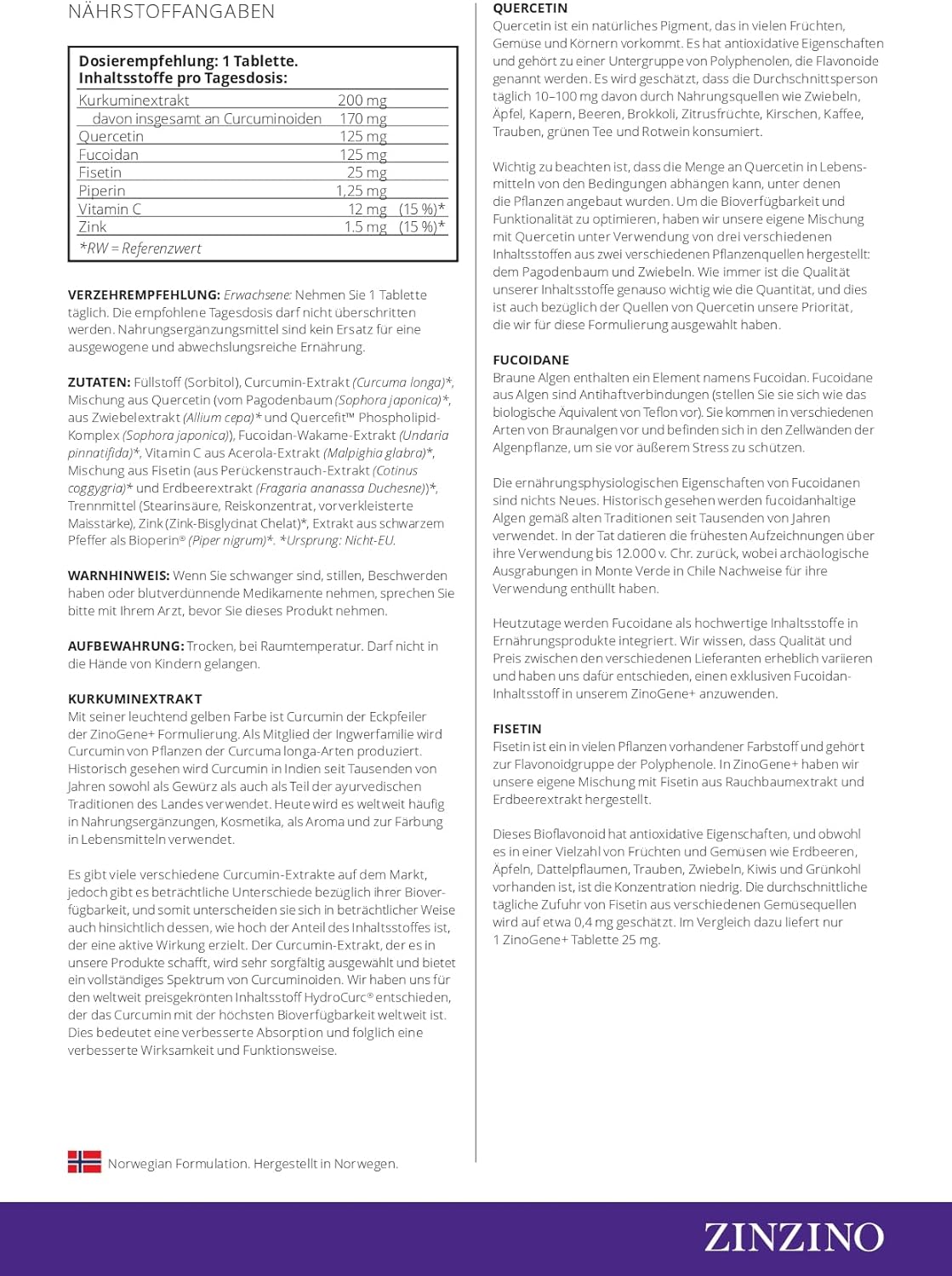 ZinZino ZinoGene+ DNA & Zellschutz – Fucoidan, Vitamin C & Zink Tabletten