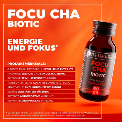 PRO NOO BIOTICS FOCU CHA BIOTIC – Natural Mental Clarity & Energy with Cordyceps & Yerba Mate 10 x 60 ml