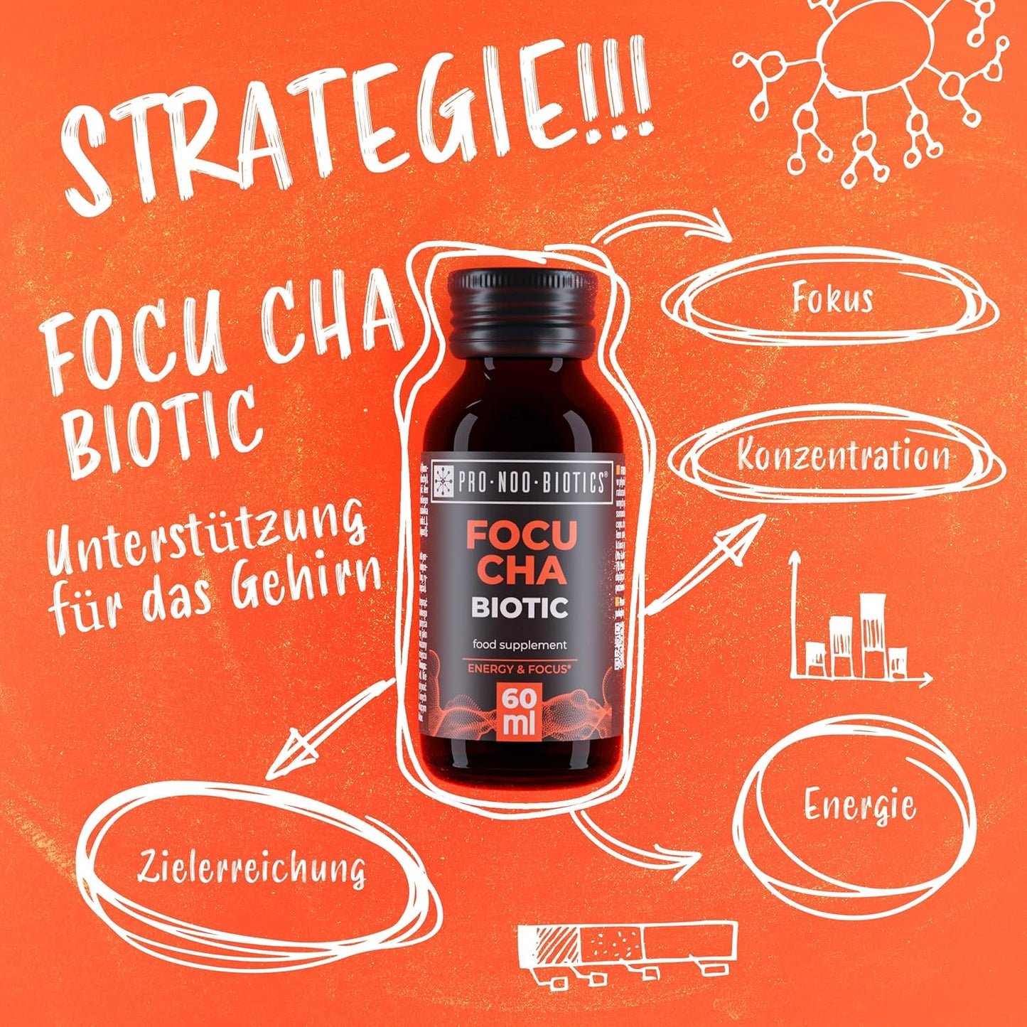 PRO NOO BIOTICS FOCU CHA BIOTIC – Natural Mental Clarity & Energy with Cordyceps & Yerba Mate 10 x 60 ml