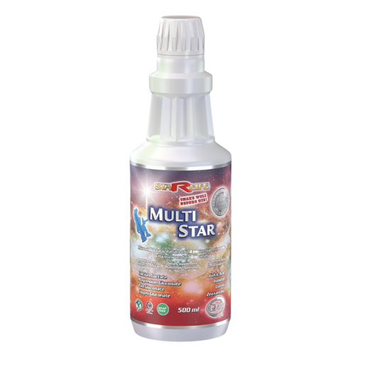 Weiße Flasche „Multi Star“ von StarLife – flüssiges Multivitaminpräparat mit Vitaminen, Mineralstoffen und Spurenelementen